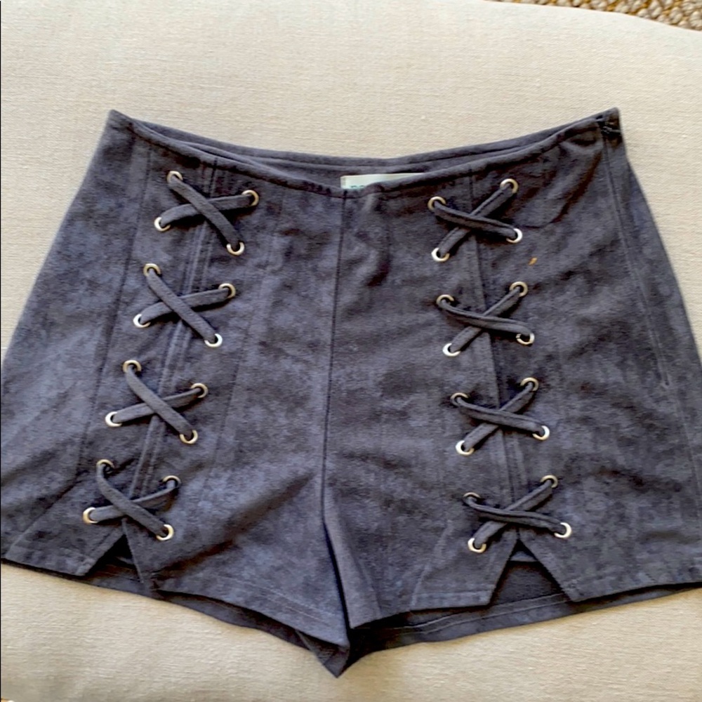Gray faux suede shorts in a size M